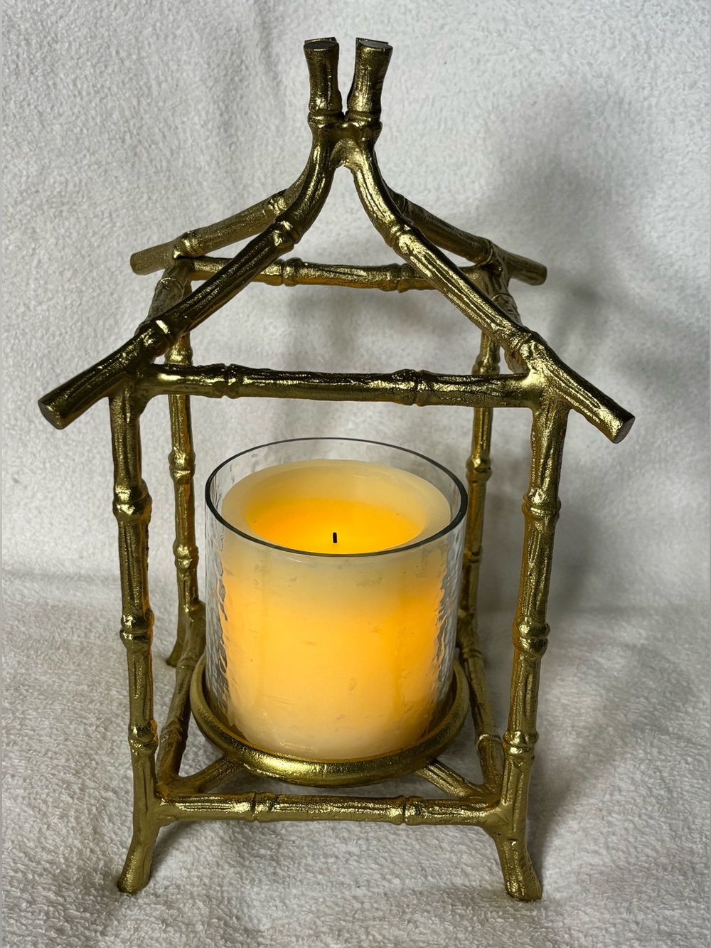 Decorative Gold Bamboo-Style Candle Holder Lantern